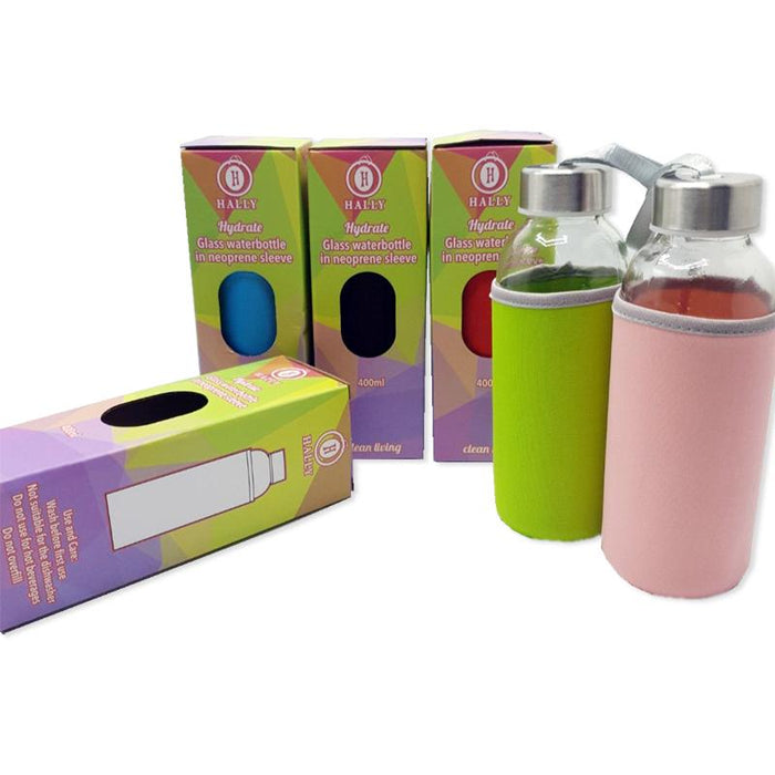 Hydrate Glass Water Bottle With Sleeve with Box