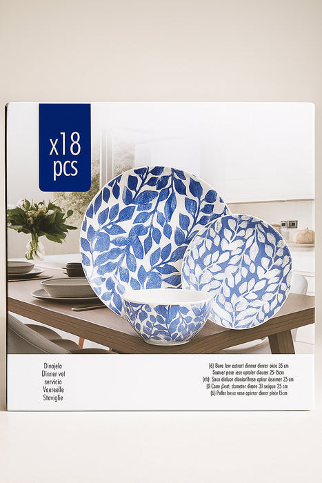 18pc Blue Leaf Dinner Set