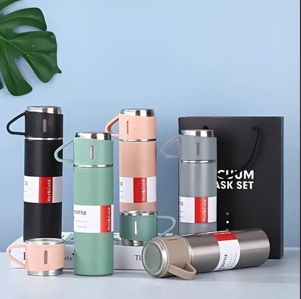3 Piece Vacuum Insulated Thermal Flask & Cup Sets
