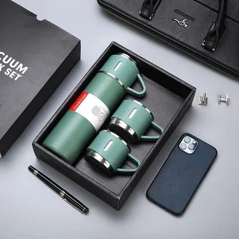 3 Piece Vacuum Insulated Thermal Flask & Cup Sets