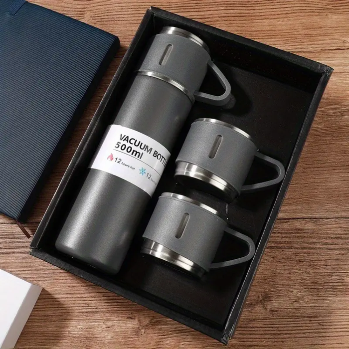 3 Piece Vacuum Insulated Thermal Flask & Cup Sets