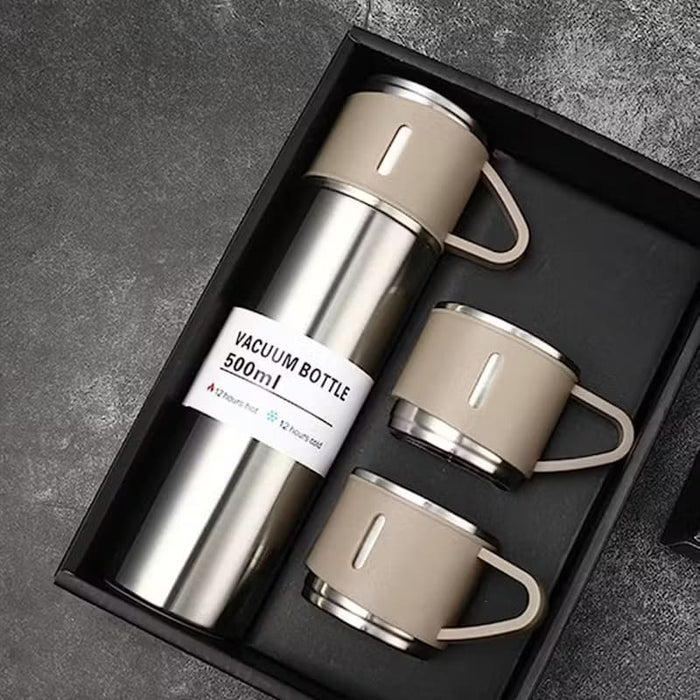 3 Piece Vacuum Insulated Thermal Flask & Cup Sets