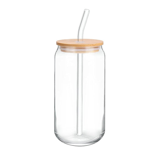 500ml Glass Tumbler with Wooden Lid and Glass Straw