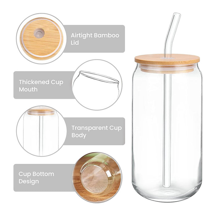 500ml Glass Tumbler with Wooden Lid and Glass Straw