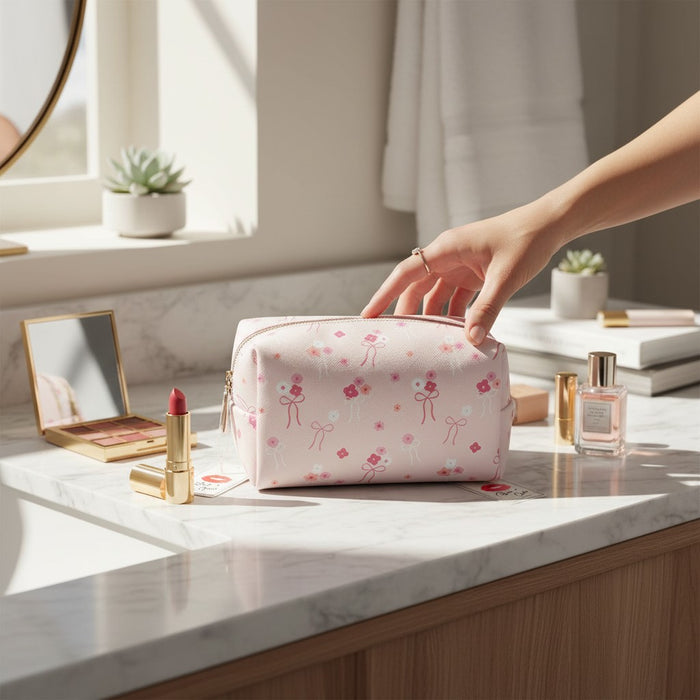 Bow Pink Make Up Bag