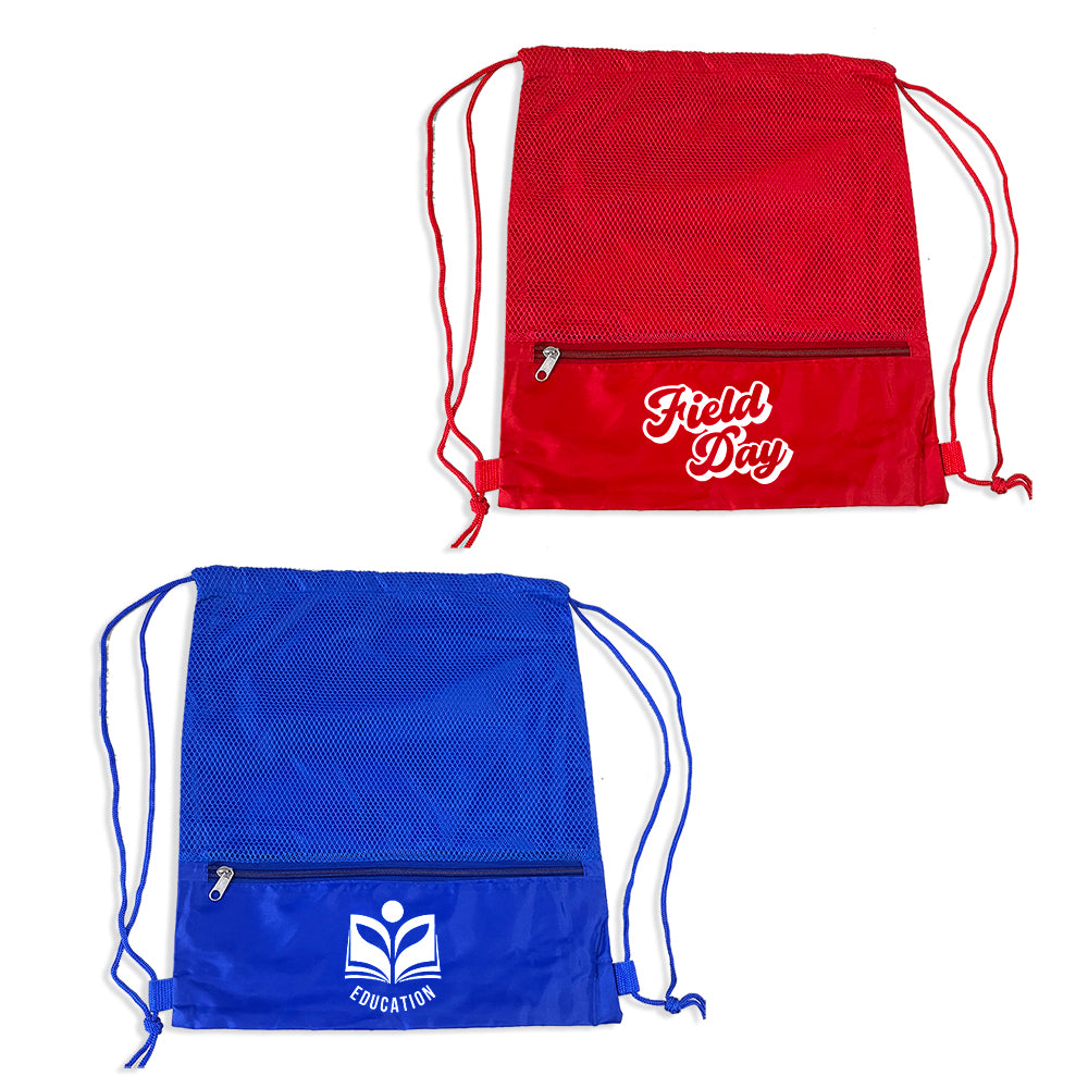 Fun Day Mesh Zip Pocket Drawstring Bag — Bagazio Promotions