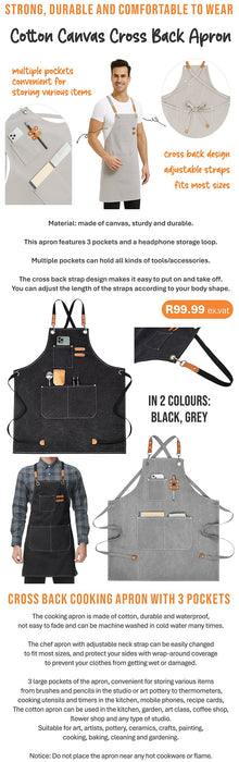 Cross Back Apron with 3 Pockets