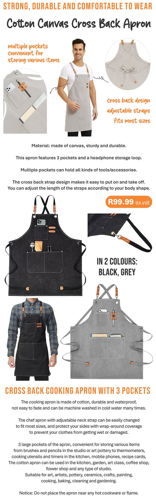 Cross Back Apron with 3 Pockets