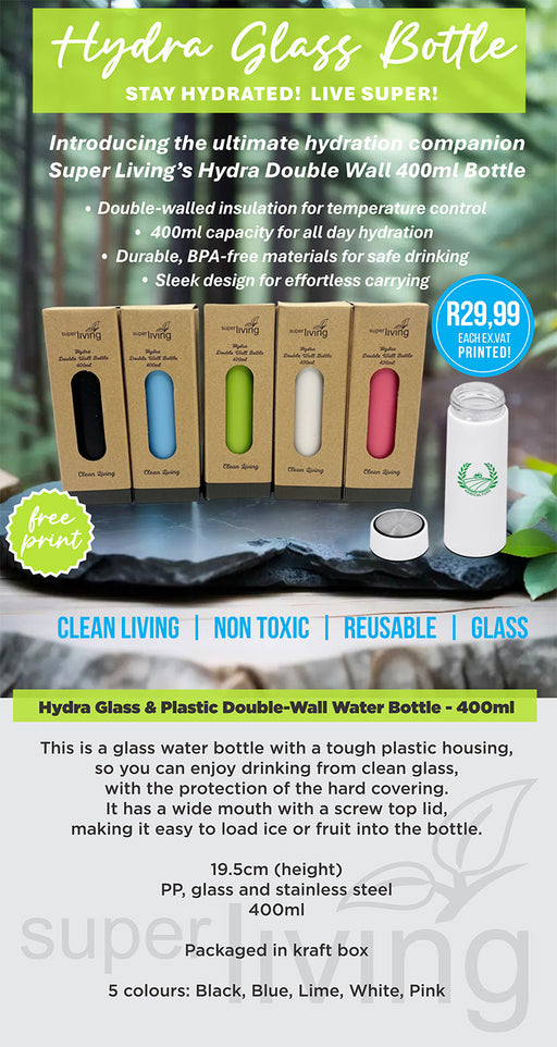 Super Living Hydra Glass Water Bottle