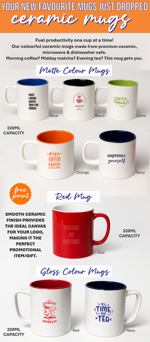 Colour Ceramic Mugs with Free Print