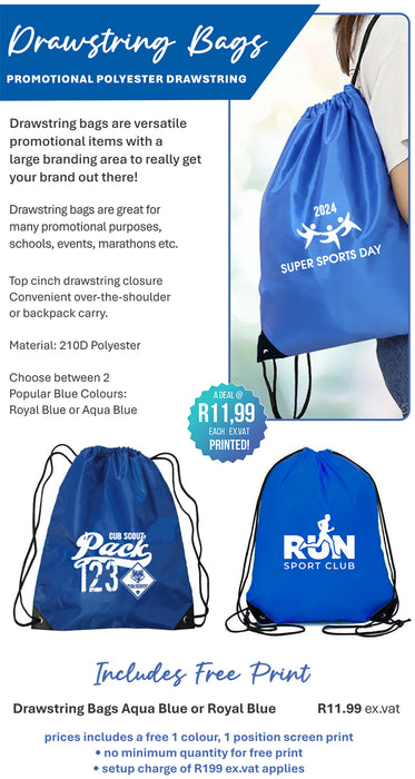 Promotional Blue Drawstring Bags