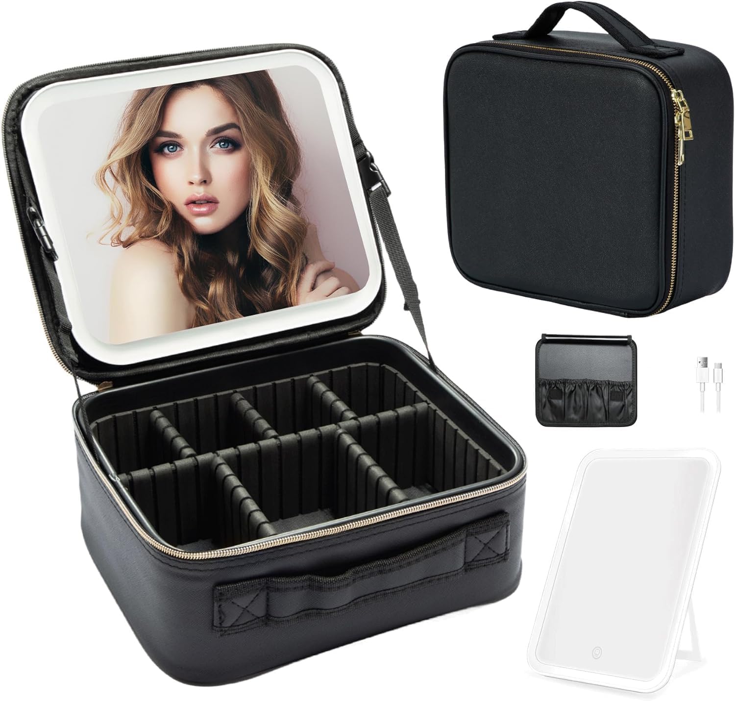 Makeup Bag with Light Up Mirror Cosmetic Case